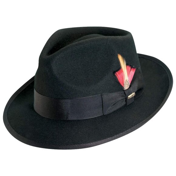 MEN'S SCALA CLASSICO HANDMADE DORFMAN PACIFIC COMPANY BLACK 100% WOOL FEDORA HAT - Picture 2 of 14